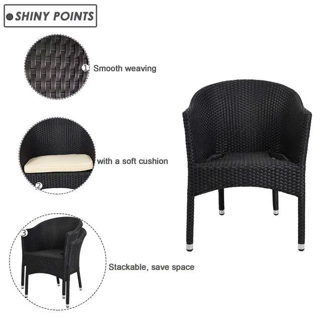 Alt view image 6 of 6 - Wicker Chair Patio Dining Chairs Outdoor Garden Lawn Wicker with Soft Cushion,Wicker Arm Chairs,Rattan Plastic Chairs,Home Furniture Stackable Rattan Dining Chair,Black