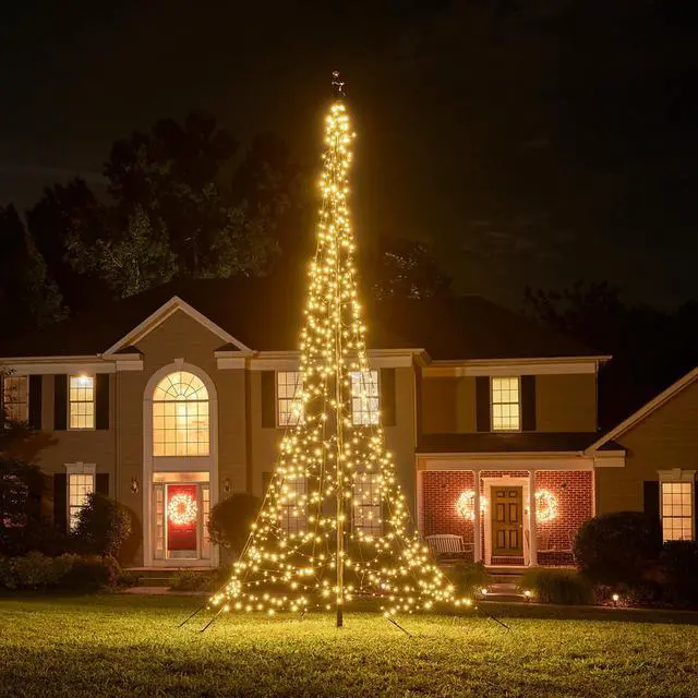 Main image of Flagpole LED Christmas Tree - Outdoor Christmas Decorations - Warm White - 900 LED Tree - 20ft - Suitable for Existing Flagpoles