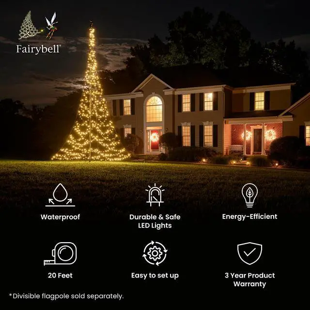 Alt view image 2 of 6 - Flagpole LED Christmas Tree - Outdoor Christmas Decorations - Warm White - 900 LED Tree - 20ft - Suitable for Existing Flagpoles