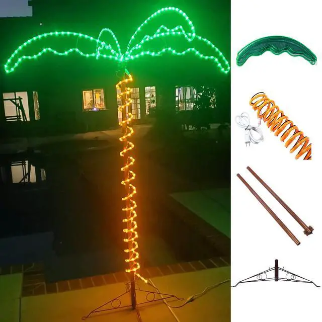 Alt view image 2 of 6 - 7 Foot High Super Bright LED Lighted Tropical Palm Tree Great for The Beach, Pool, Yard, Living Room, Christmas Holiday Decor