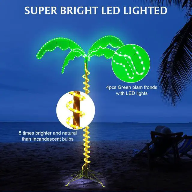 Alt view image 3 of 6 - 7 Foot High Super Bright LED Lighted Tropical Palm Tree Great for The Beach, Pool, Yard, Living Room, Christmas Holiday Decor