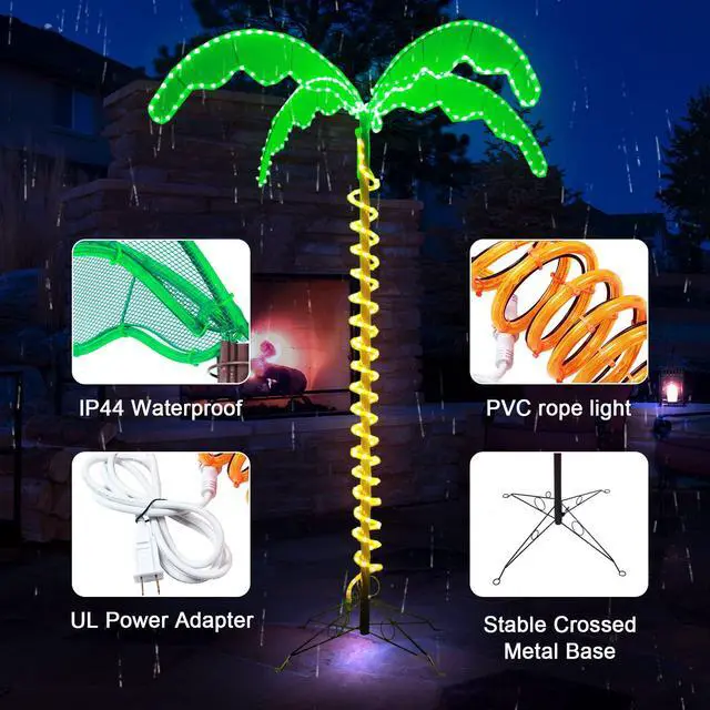 Alt view image 4 of 6 - 7 Foot High Super Bright LED Lighted Tropical Palm Tree Great for The Beach, Pool, Yard, Living Room, Christmas Holiday Decor