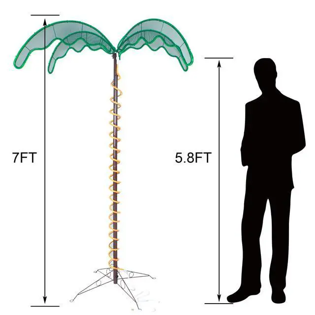 Alt view image 6 of 6 - 7 Foot High Super Bright LED Lighted Tropical Palm Tree Great for The Beach, Pool, Yard, Living Room, Christmas Holiday Decor
