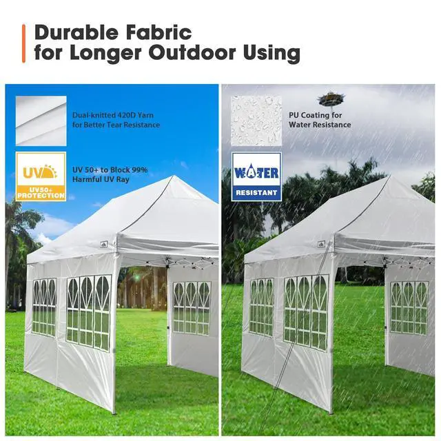 Alt view image 4 of 6 - 10X20ft Tents for Parties Pop Up Canopy with Sidewalls Wedding Tent for Outdoor Backyard Party Heavy Duty Ez Up Canopy Walls with Windows Waterproof