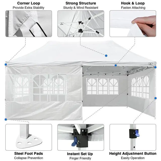 Alt view image 5 of 6 - 10X20ft Tents for Parties Pop Up Canopy with Sidewalls Wedding Tent for Outdoor Backyard Party Heavy Duty Ez Up Canopy Walls with Windows Waterproof