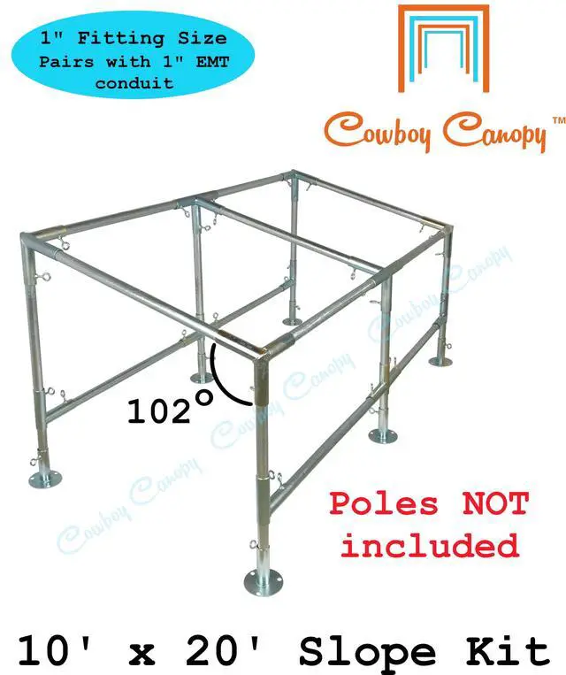 Alt view image 2 of 6 - 10' x 20' Slope, Lean-to Canopy Fittings Kits, DIY Metal Carport Frame Parts, 1" EMT
