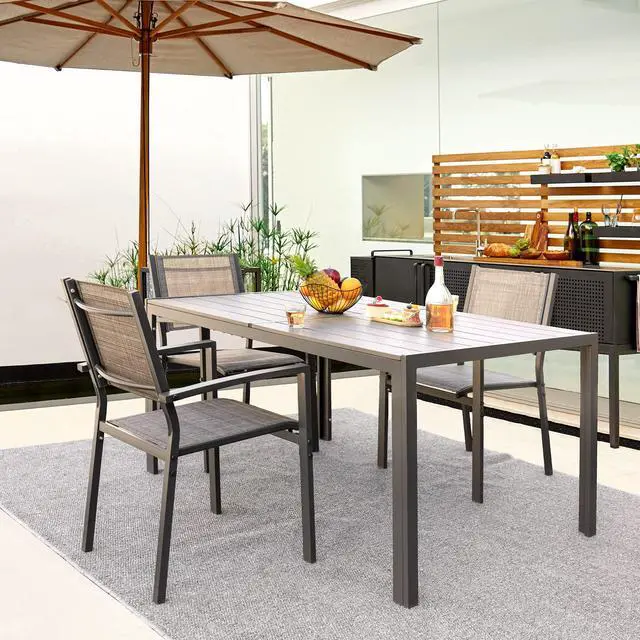 Alt view image 2 of 6 - Patio Dining Table for 6 Outdoor Patio Table 59" x 35" Weather-Resistant Rectangular Table for Deck, Garden, Backyard