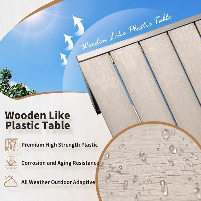 Alt view image 4 of 6 - Patio Dining Table for 6 Outdoor Patio Table 59" x 35" Weather-Resistant Rectangular Table for Deck, Garden, Backyard
