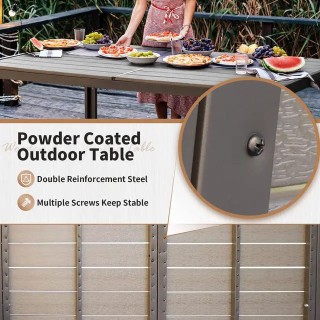 Alt view image 5 of 6 - Patio Dining Table for 6 Outdoor Patio Table 59" x 35" Weather-Resistant Rectangular Table for Deck, Garden, Backyard