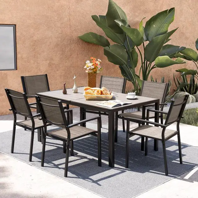 Alt view image 6 of 6 - Patio Dining Table for 6 Outdoor Patio Table 59" x 35" Weather-Resistant Rectangular Table for Deck, Garden, Backyard