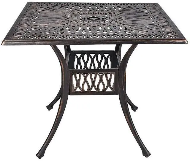 Main image of 35.4" Outdoor Patio Bistro Dining Square Table Weather Resistant Cast Aluminum Conversation Table with 2.2" Umbrella Hole for Backyard, Garden, Poolside, Balcony(Retro)