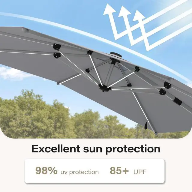 Alt view image 3 of 6 - Outdoor Patio Umbrella with Solar Lights, 10 FT Large Cantilever Umbrella Windproof Offset Patio Umbrellas for Garden, Deck, Lawn, Pool, Backyard (Square, Gray)
