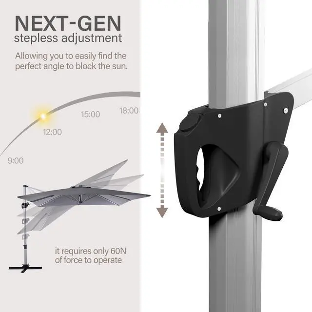 Alt view image 5 of 6 - Outdoor Patio Umbrella with Solar Lights, 10 FT Large Cantilever Umbrella Windproof Offset Patio Umbrellas for Garden, Deck, Lawn, Pool, Backyard (Square, Gray)