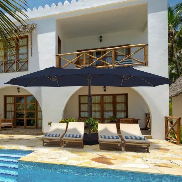 Main image of 15ft Large Patio Umbrellas with Base Included, Outdoor Double-Sided Umbrella with Crank Handle, Powerful UV Protective, for Pool Lawn Garden (Navy Blue)