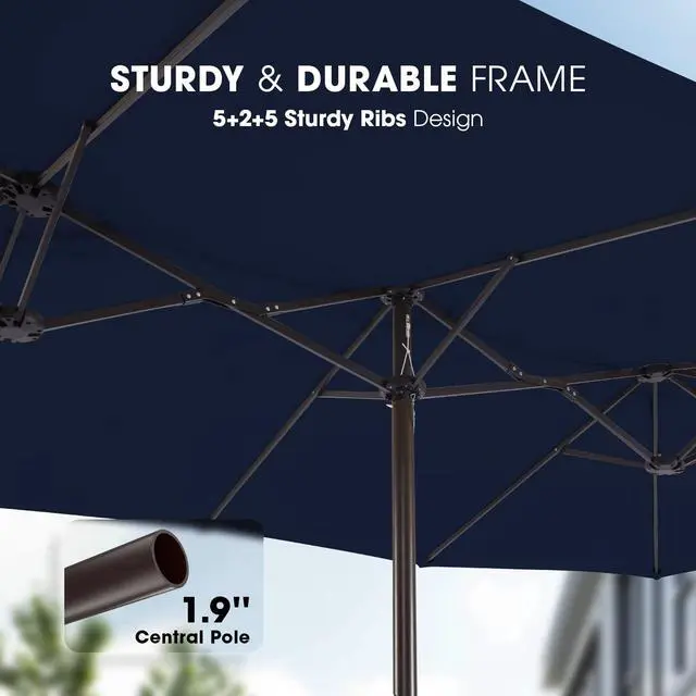Alt view image 4 of 6 - 15ft Large Patio Umbrellas with Base Included, Outdoor Double-Sided Umbrella with Crank Handle, Powerful UV Protective, for Pool Lawn Garden (Navy Blue)