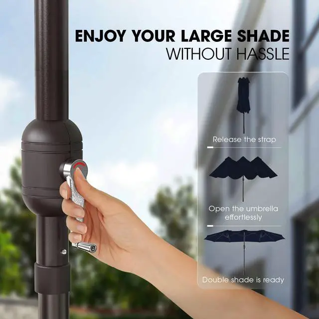 Alt view image 5 of 6 - 15ft Large Patio Umbrellas with Base Included, Outdoor Double-Sided Umbrella with Crank Handle, Powerful UV Protective, for Pool Lawn Garden (Navy Blue)