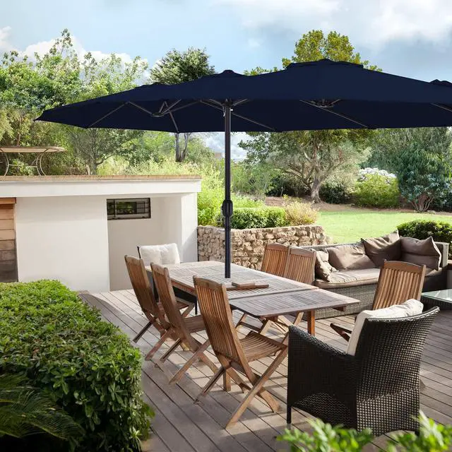Alt view image 6 of 6 - 15ft Large Patio Umbrellas with Base Included, Outdoor Double-Sided Umbrella with Crank Handle, Powerful UV Protective, for Pool Lawn Garden (Navy Blue)