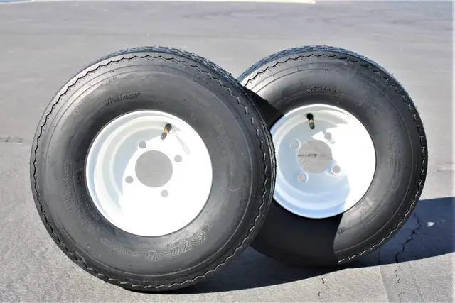 Alt view image 2 of 5 - Antego Tire and Wheel (Set of 2) 5.70x8 Trailer Tire and Wheel Assemblies, White 4 Lug Trailer Tires and Wheels, 6 Ply, Load Range C