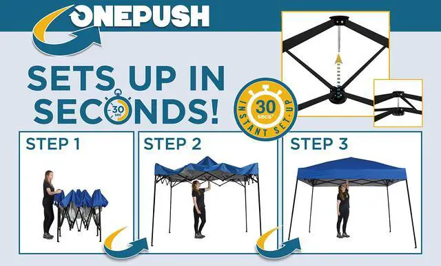 Alt view image 3 of 6 - Patented 10 x 10 Pop Up Canopy EZ Open Tent. Canopy with Roller Bag and Tent Spikes for All Outdoor Activities