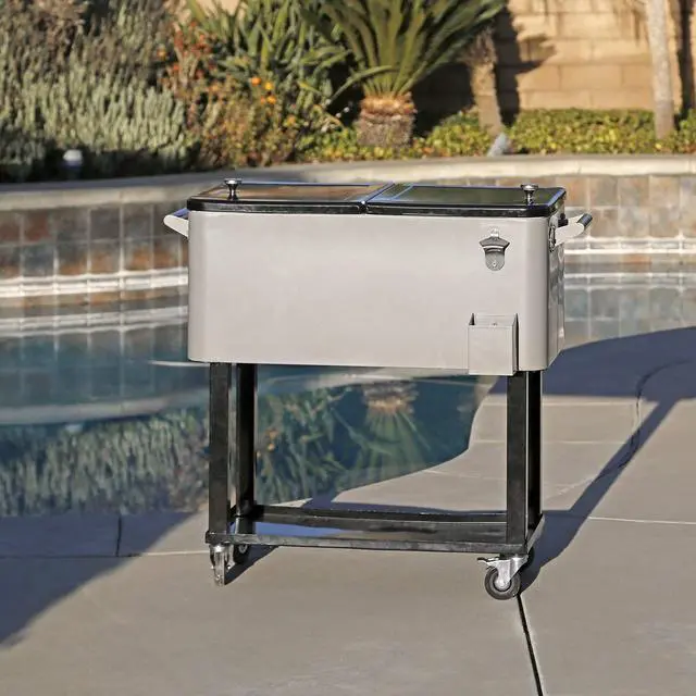 Main image of 80 Quart Rolling Patio Cooler Ice Chest Beverage Cart, Party Drink Beverage Bar with Wheels with Shelf & Bottle Opener, Portable Outdoor Backyard Patio Deck Ice Tub Trolley