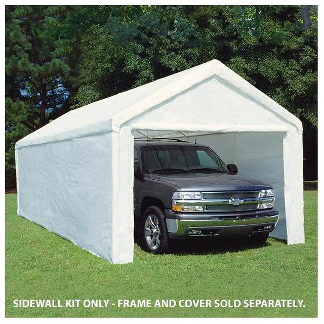Main image of 10ft x 20ft Canopy Enclosure Sidewall Kit w/Flaps, 2 Solid Sides, 2 Zippered Ends, 50 Ball Bungees, 180 GSM polyethylene, Fits 10ft 8in x 20ft Frames, Frame and Cover not Included, White
