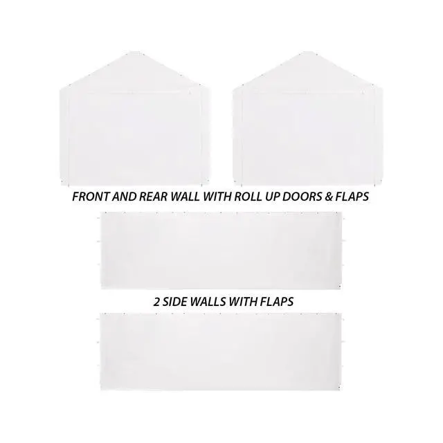 Alt view image 2 of 5 - 10ft x 20ft Canopy Enclosure Sidewall Kit w/Flaps, 2 Solid Sides, 2 Zippered Ends, 50 Ball Bungees, 180 GSM polyethylene, Fits 10ft 8in x 20ft Frames, Frame and Cover not Included, White