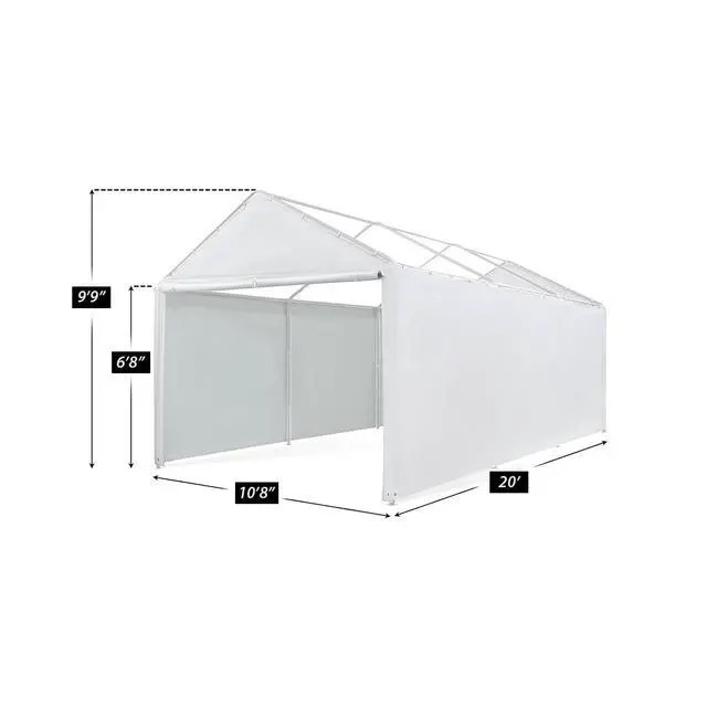 Alt view image 5 of 5 - 10ft x 20ft Canopy Enclosure Sidewall Kit w/Flaps, 2 Solid Sides, 2 Zippered Ends, 50 Ball Bungees, 180 GSM polyethylene, Fits 10ft 8in x 20ft Frames, Frame and Cover not Included, White