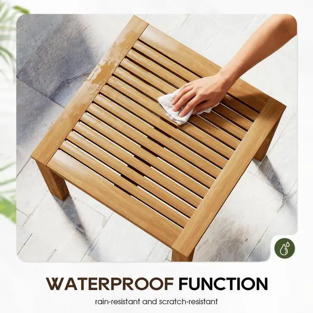 Alt view image 4 of 6 - 3-Piece Patio Furniture Set Acacia Wood Patio Bistro Set Outdoor Chat Conversation Table Chair Set Wood Chat Set with Water Resistant Cushions and Coffee Table Chairs for Beach Backyard Garden