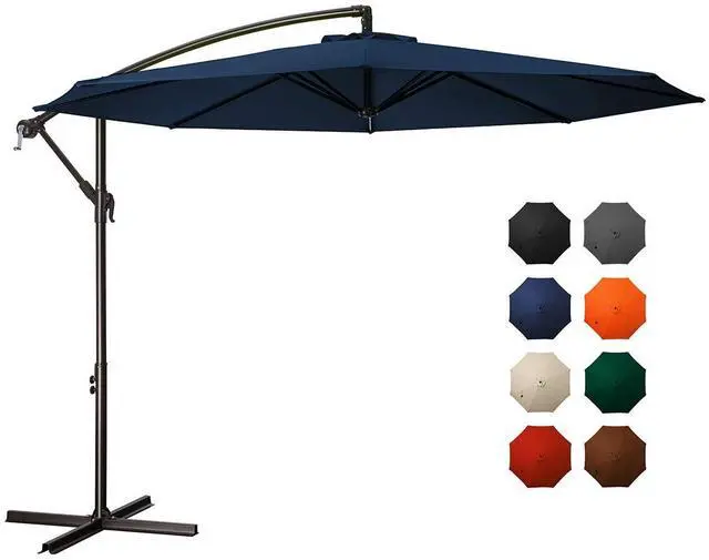 Main image of 10ft Outdoor Umbrella Patio Offset Cantilever Umbrella, Hanging Umbrella with Crank & Cross Base, Market Umbrella UV Protection Waterproof for Deck Pool