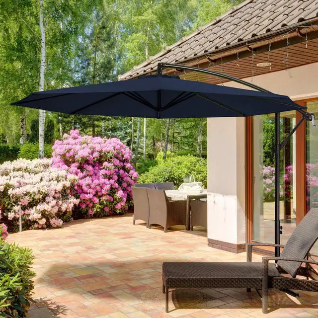 Alt view image 2 of 6 - 10ft Outdoor Umbrella Patio Offset Cantilever Umbrella, Hanging Umbrella with Crank & Cross Base, Market Umbrella UV Protection Waterproof for Deck Pool