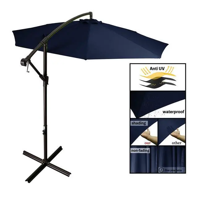 Alt view image 3 of 6 - 10ft Outdoor Umbrella Patio Offset Cantilever Umbrella, Hanging Umbrella with Crank & Cross Base, Market Umbrella UV Protection Waterproof for Deck Pool