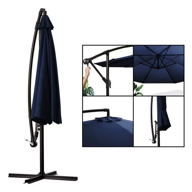 Alt view image 4 of 6 - 10ft Outdoor Umbrella Patio Offset Cantilever Umbrella, Hanging Umbrella with Crank & Cross Base, Market Umbrella UV Protection Waterproof for Deck Pool