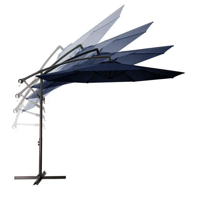 Alt view image 5 of 6 - 10ft Outdoor Umbrella Patio Offset Cantilever Umbrella, Hanging Umbrella with Crank & Cross Base, Market Umbrella UV Protection Waterproof for Deck Pool