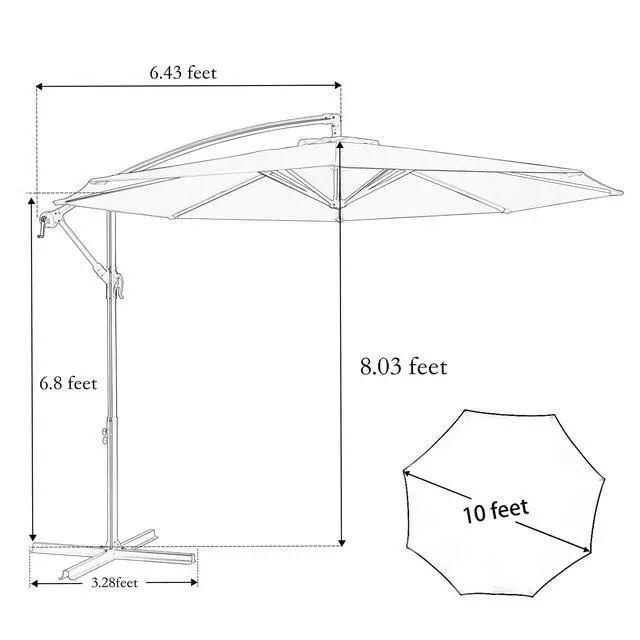 Alt view image 6 of 6 - 10ft Outdoor Umbrella Patio Offset Cantilever Umbrella, Hanging Umbrella with Crank & Cross Base, Market Umbrella UV Protection Waterproof for Deck Pool