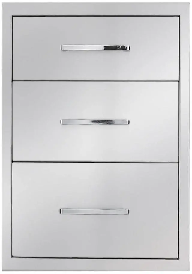 Main image of Outdoor Kitchen Drawer 14" W x 21" H x 21" D Stainless Steel BBQ Drawer with Exquisite Handle Three-Opening Drawer for Embedded Installation