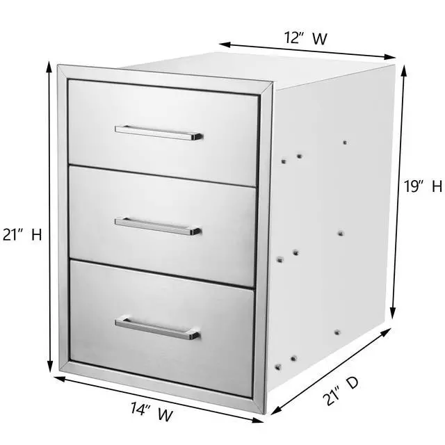 Alt view image 2 of 6 - Outdoor Kitchen Drawer 14" W x 21" H x 21" D Stainless Steel BBQ Drawer with Exquisite Handle Three-Opening Drawer for Embedded Installation