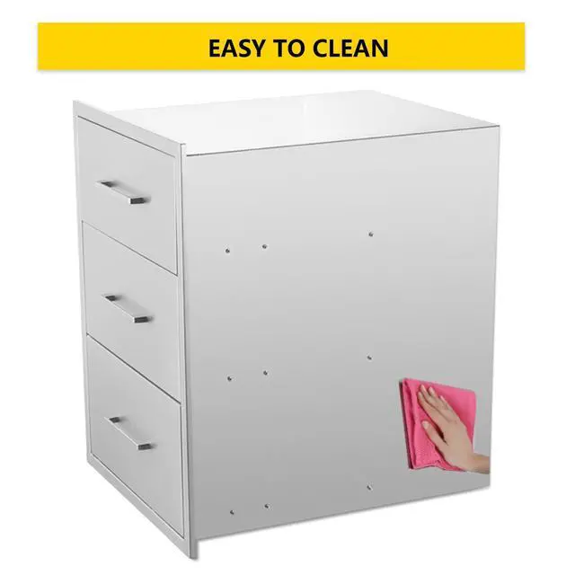 Alt view image 5 of 6 - Outdoor Kitchen Drawer 14" W x 21" H x 21" D Stainless Steel BBQ Drawer with Exquisite Handle Three-Opening Drawer for Embedded Installation