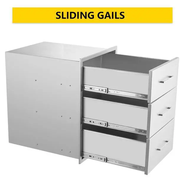 Alt view image 6 of 6 - Outdoor Kitchen Drawer 14" W x 21" H x 21" D Stainless Steel BBQ Drawer with Exquisite Handle Three-Opening Drawer for Embedded Installation