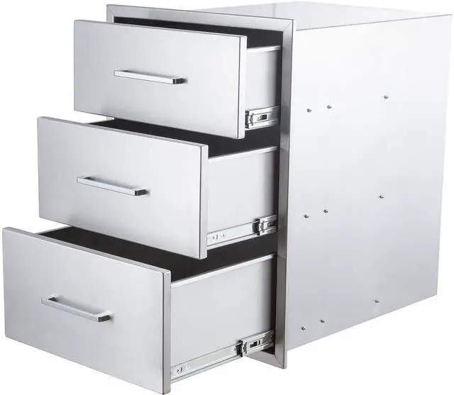 Main image of Outdoor Kitchen Drawer 14" W x 20-1/2"H x 23" D Stainless Steel BBQ Drawer with Exquisite Handle Three-Opening Drawer for Embedded Installation