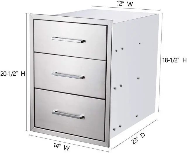 Alt view image 3 of 6 - Outdoor Kitchen Drawer 14" W x 20-1/2"H x 23" D Stainless Steel BBQ Drawer with Exquisite Handle Three-Opening Drawer for Embedded Installation