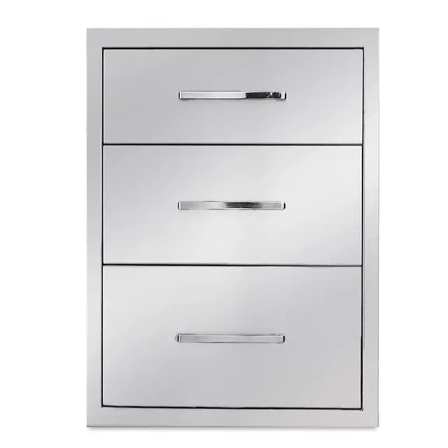 Alt view image 4 of 6 - Outdoor Kitchen Drawer 14" W x 20-1/2"H x 23" D Stainless Steel BBQ Drawer with Exquisite Handle Three-Opening Drawer for Embedded Installation