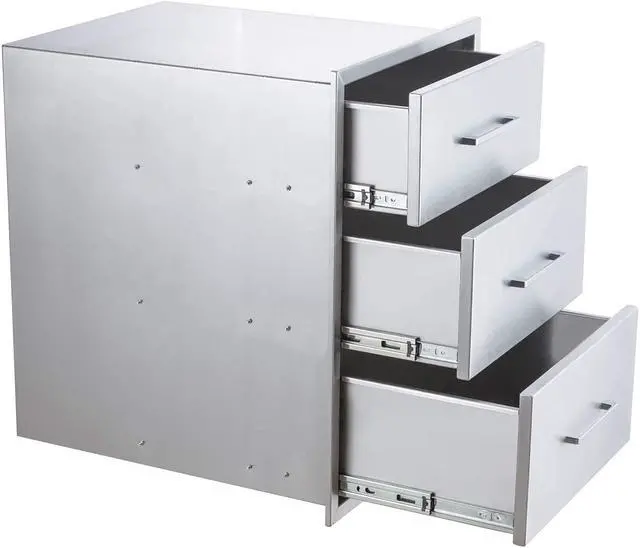 Alt view image 5 of 6 - Outdoor Kitchen Drawer 14" W x 20-1/2"H x 23" D Stainless Steel BBQ Drawer with Exquisite Handle Three-Opening Drawer for Embedded Installation