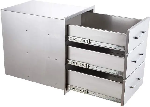 Alt view image 6 of 6 - Outdoor Kitchen Drawer 14" W x 20-1/2"H x 23" D Stainless Steel BBQ Drawer with Exquisite Handle Three-Opening Drawer for Embedded Installation
