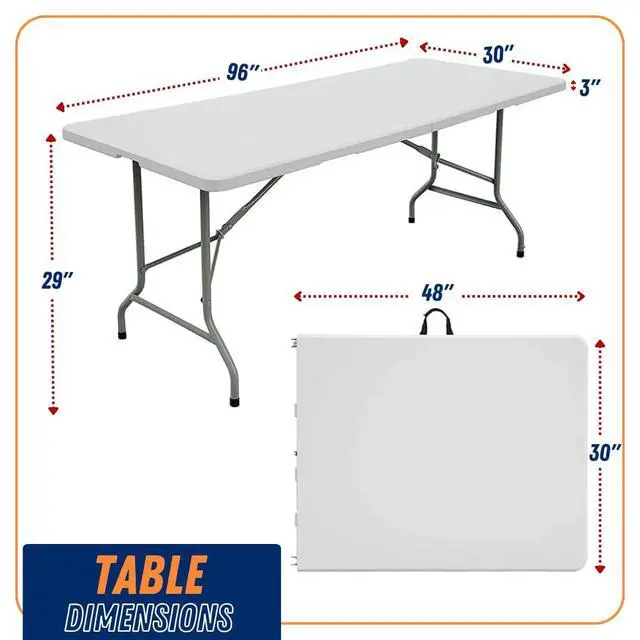 Alt view image 2 of 6 - Combo 8FT Folding Table with 2-Pack Folding Chairs Indoor Outdoor Heavy Duty Portable Folding Plastic Dining Table w/Handle, Lock for Picnic, Party, Camping - White (8ft)