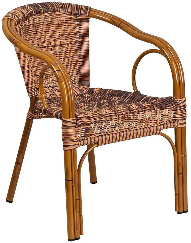 Main image of Cadiz Series Dark Red Bamboo-Aluminum Indoor-Outdoor Restaurant-Patio Chair with Burning Brown Rattan