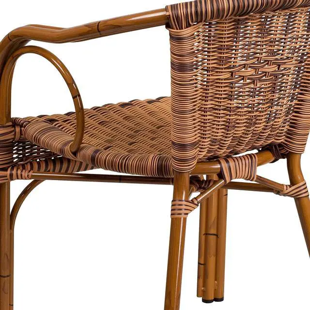 Alt view image 6 of 6 - Cadiz Series Dark Red Bamboo-Aluminum Indoor-Outdoor Restaurant-Patio Chair with Burning Brown Rattan