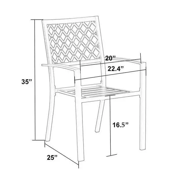 Alt view image 3 of 6 - Outdoor Metal Dining Chairs, Black Wrought Iron Stacking Armchairs, Outside Seating Furniture for Patio Deck, Yard, Porch | 2 PCS | Lattice Back