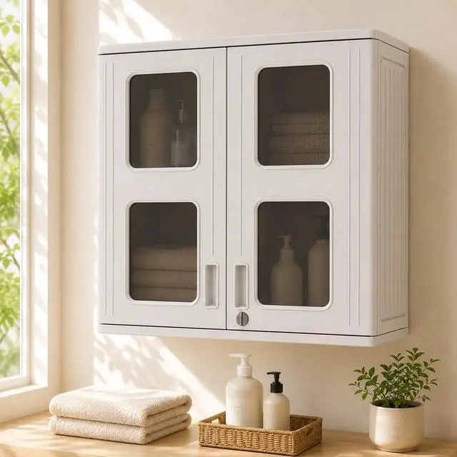 Main image of Garage Wall Cabinet, Wall Mounted Storage Cabinet with Doors, Waterproof Resin Utility Wall Cabinet with Shelf, Lockable Hanging Cabinet for Garage, Laundry Room, Bathroom and Workshop