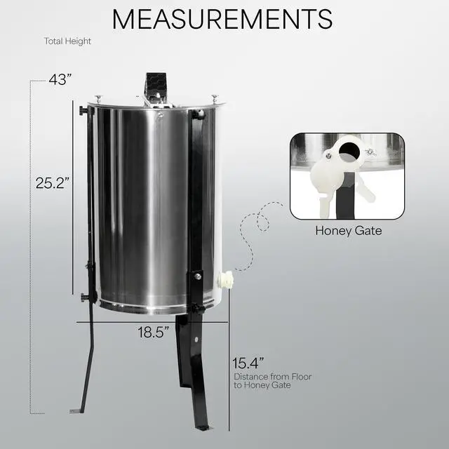 Alt view image 2 of 6 - Honey Extractor 8 Frame Rack (4 Deep Frames), Food Grade Stainless Steel Honey Processing Equipment, Manual Crank Honeycomb Drum Spinner with Transparent Lid, BEE-V004B