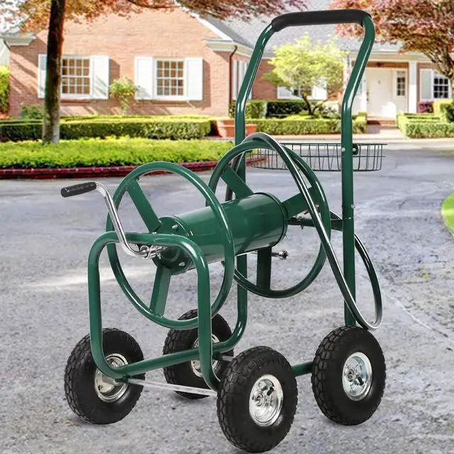 Main image of Garden Hose Reel Cart with Wheels, Holds 300-Feet of 5/8-Inch Hose, Heavy Duty Yard Water Planting 4 Wheels Outdoor Garden Lawn Water Truck with Storage Basket, Green